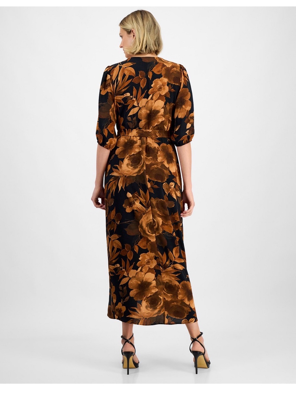 Faux-Wrap Maxi Dress in Black and Brown Floral - Picture 4 of 7